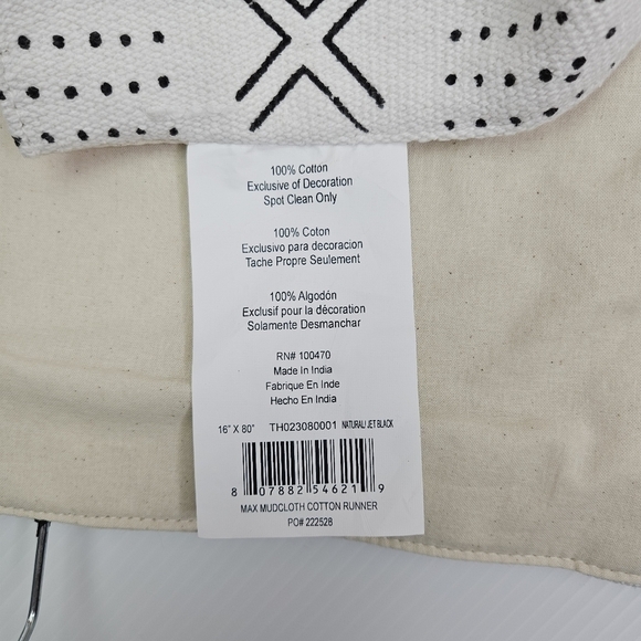 Marlo Lorenz  Mudcloth Table Runner Geometric Cotton NWT 16 x 80 Cream & Black - Picture 5 of 9